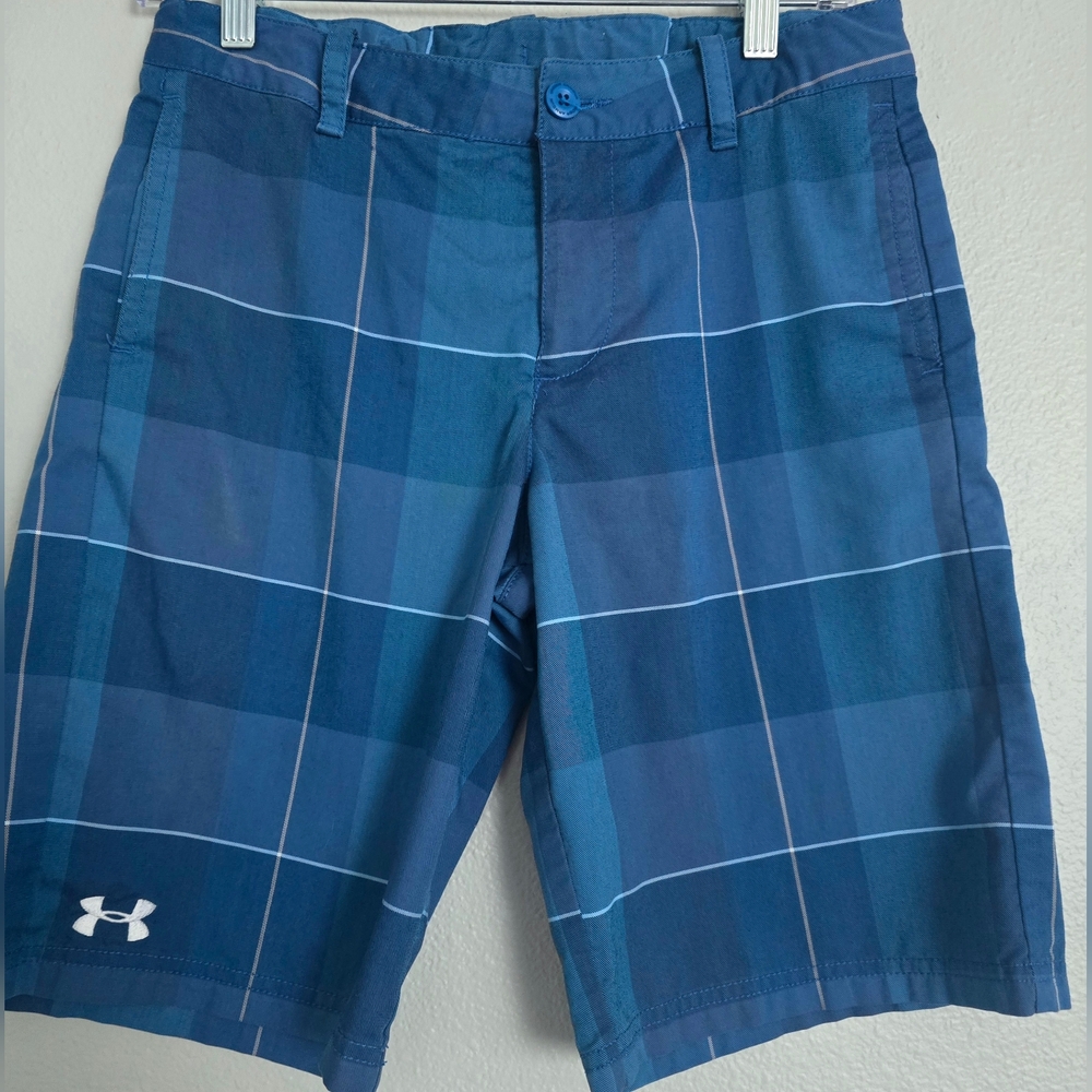 Under Armour Youth Blue Plaid Adjustable Waist Short Size YLG‎